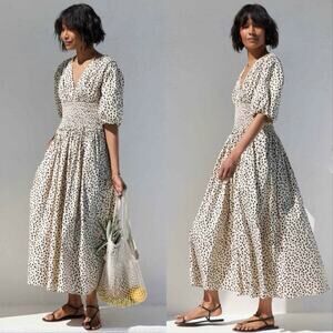 AYR The Extra Extra Soft Spot Animal Leopard Print Smocked Midi Dress